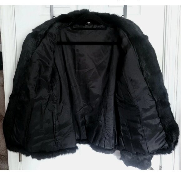 Vintage Black Rabbit Real Fur Coat Woman's Small Mobwife Cropped Bomber Jacket - Picture 4 of 7